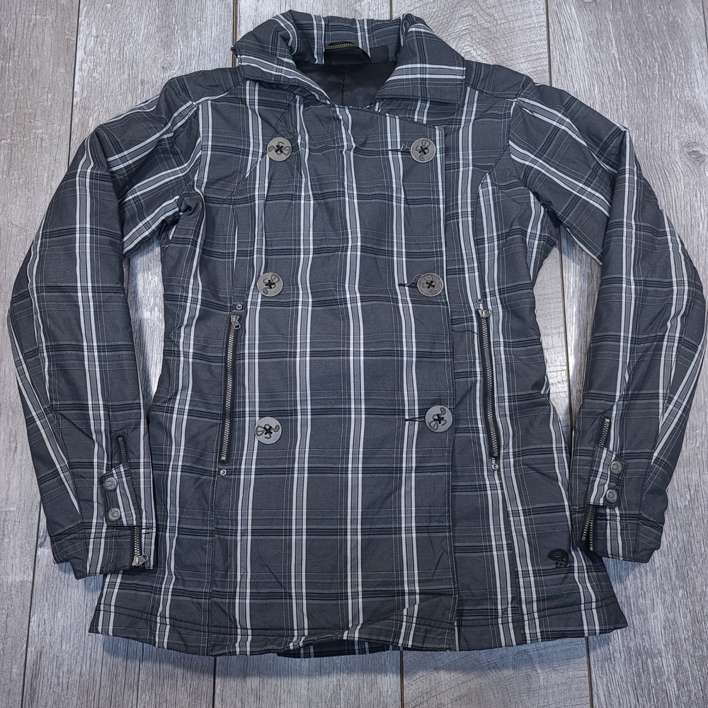 Mountain Hardwear Jacket Women Medium Gray Plaid Double Breasted Supplex